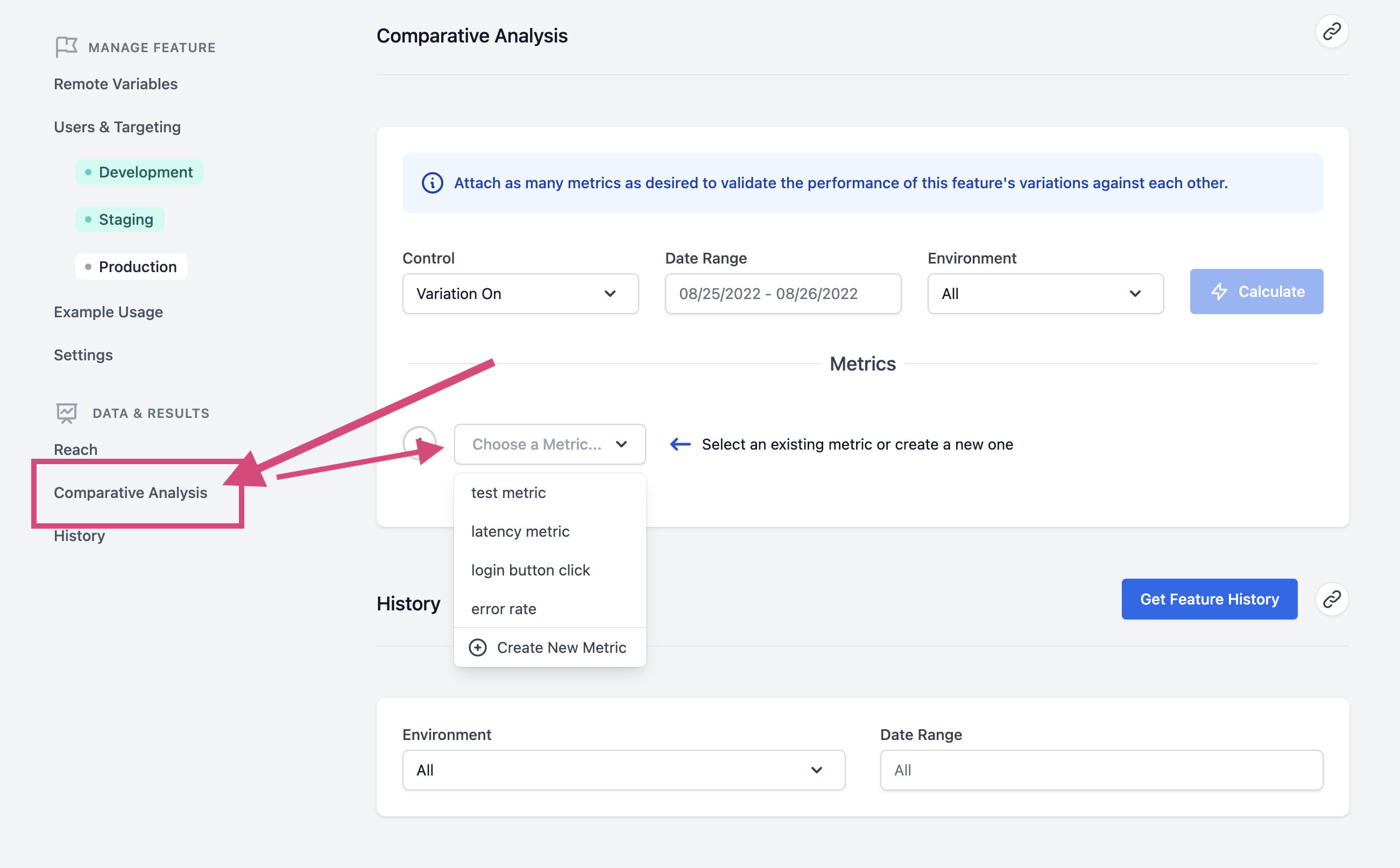 Add Metrics from Feature Editing Page